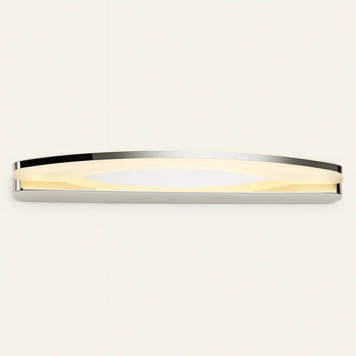 Luminaire mural LED design, chrome et acrylique, style moderne et éclairage doux.