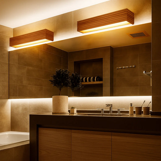 LUMINAIRE MAISON applique murale salle de bain LED bois massif, design nordique, éclairage chaud.