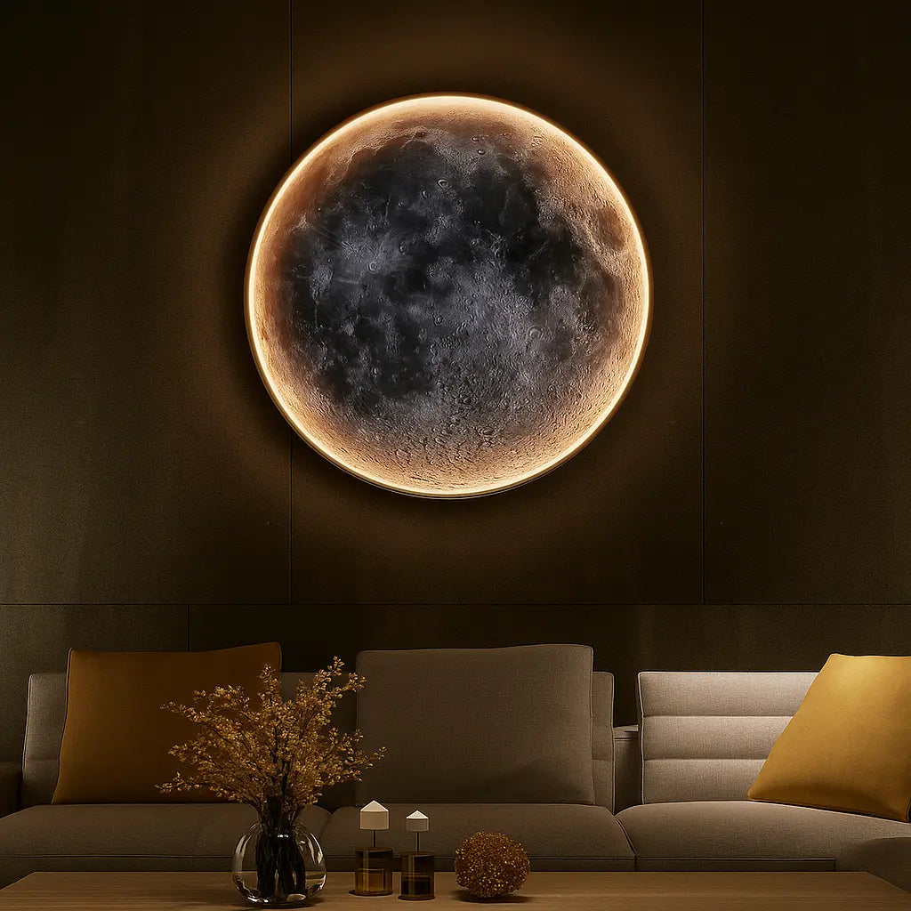 LUMINAIRE MAISON Applique murale ronde LED Lune, métal 3D, intensité réglable 220V.