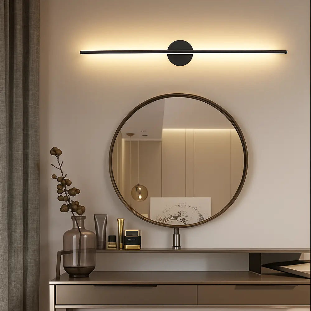 Applique murale LED noire aluminium design vertical, éclaire élégamment, style moderne épuré.