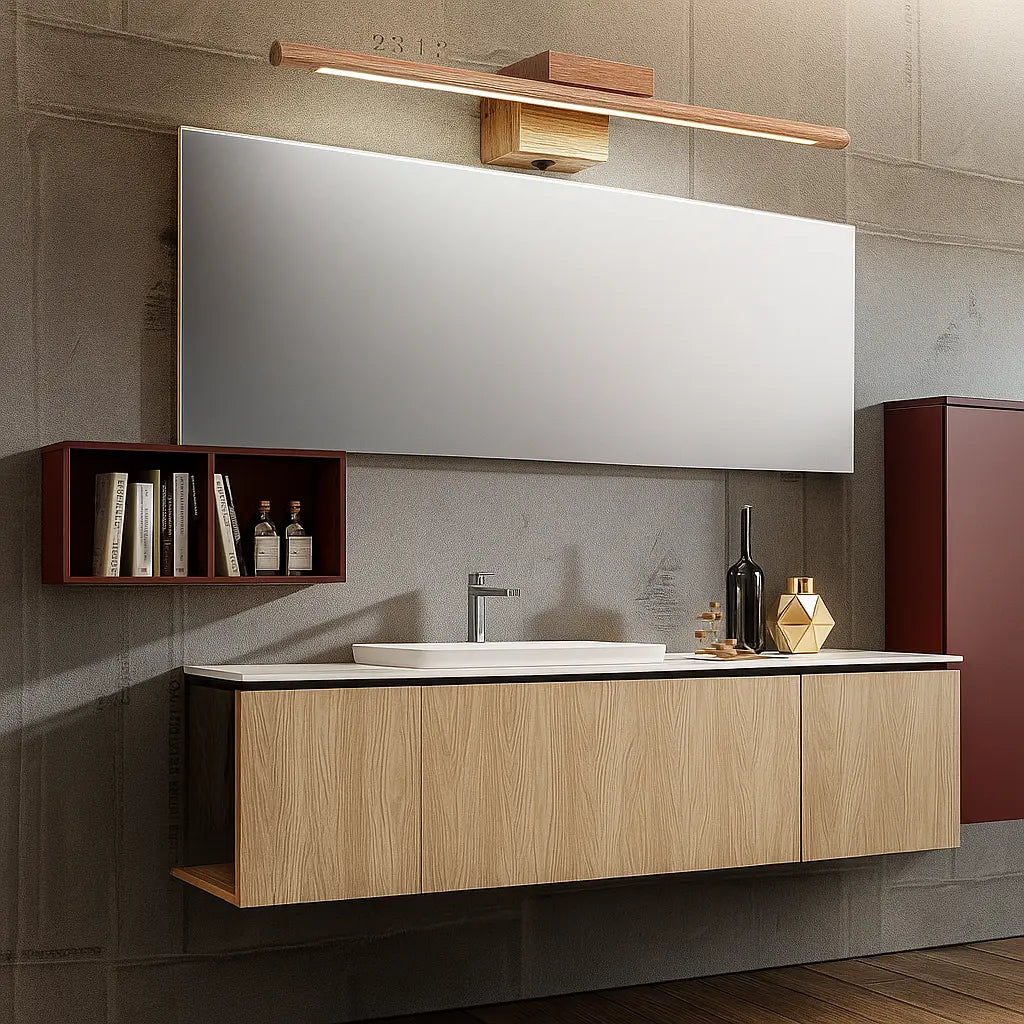 LUMINAIRE MAISON Applique murale LED bois, design moderne, orientée vers le bas pour miroir.