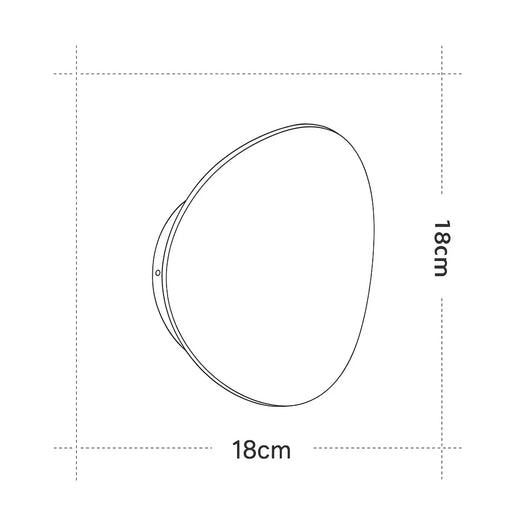 Dessin au trait d'une applique LED moderne ronde et dorée, dimensions étiquetées 18x18 cm.