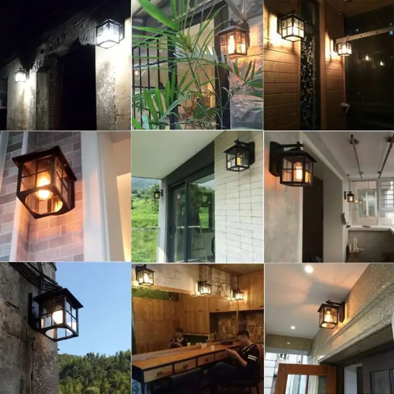 Neuf photos montrent ce luminaire mural vintage en métal et verre dans divers espaces.
